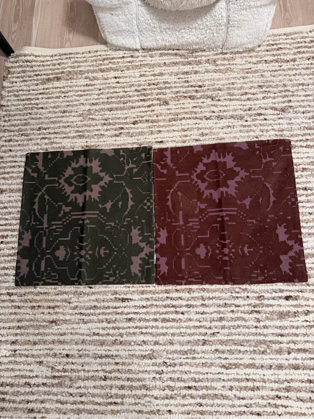 West Elm Decorative Pillow Pair in Burgundy and Forest Green 24X24